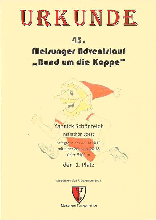 Melsunger Adventslauf Urkunde2014