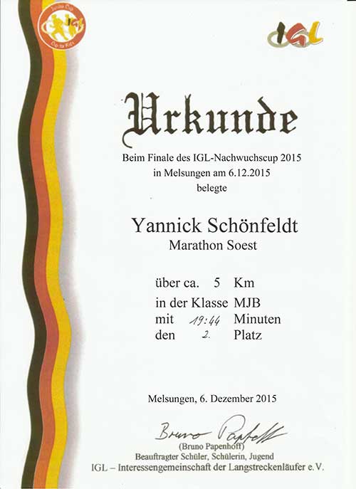 Urkunde IGL-Finale 2015 Yannick